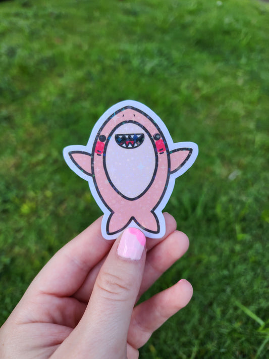 Cute Pink Shark Hollographic Sticker